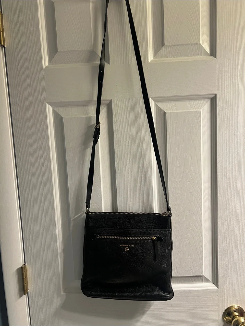 Michael Kors Black Pebbled Leather Crossbody with Gold Accents